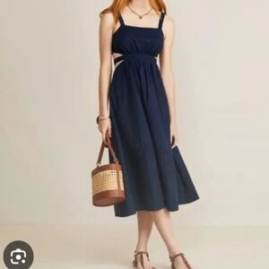 Vineyard Vines Navy Poplin Lace Insert Midi Dress